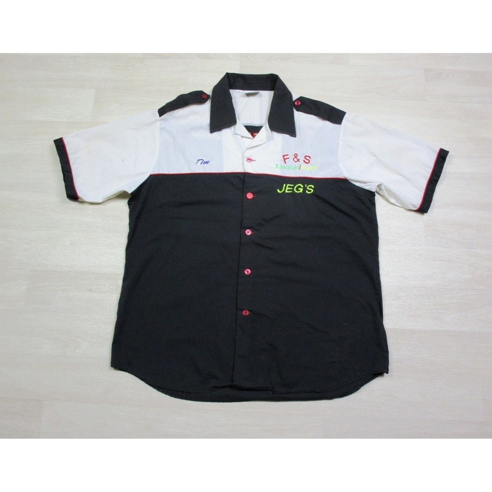 VTG 70s King Louie Pit Crew Racing Work Shirt (L) Kawasaki Suzuki Jegs Fast Lane